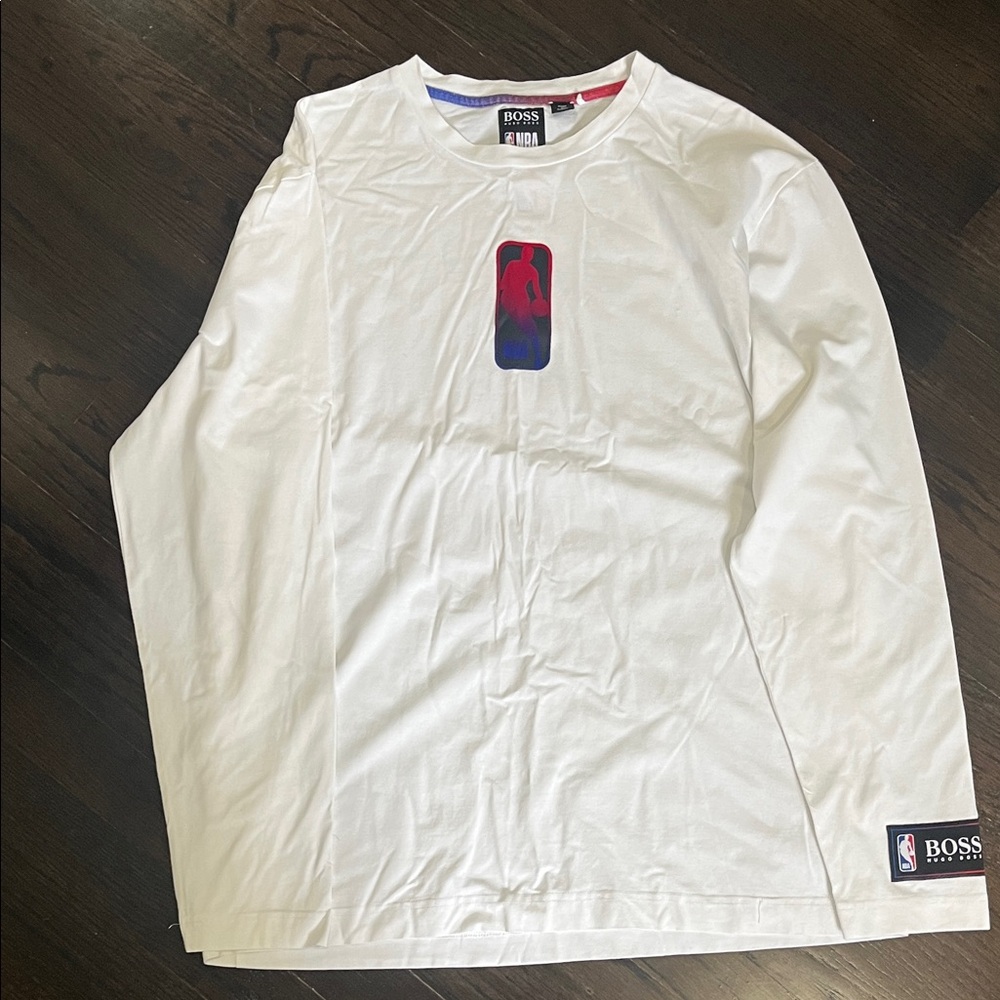 BOSS White Long Sleeve Tee with Logo